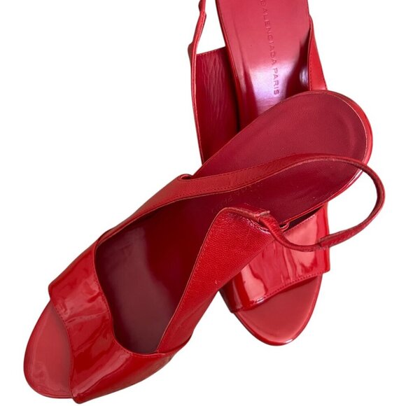 Balenciaga Womens Stilettos Heels Open Toe Slingback Patent Leather Red Size 38 - Picture 2 of 6